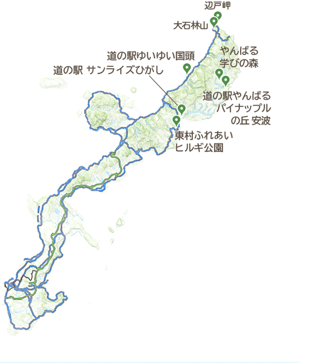【簡易地図】沖縄本島北部の観光スポット